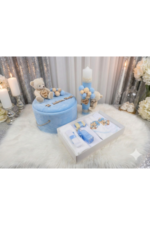 TRUSOURI - Set Complet Trusou Botez, Cutie și Lumânare cu Ursuleț - Culori la Alegere