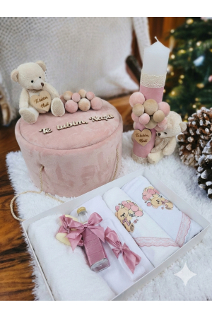 TRUSOURI - Set Complet Trusou Botez, Cutie și Lumânare cu Ursuleț - Culori la Alegere