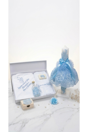 TRUSOURI - Set Complet Trusou Botez și Lumânare Decorată, Dantelă Premium, 6 Piese