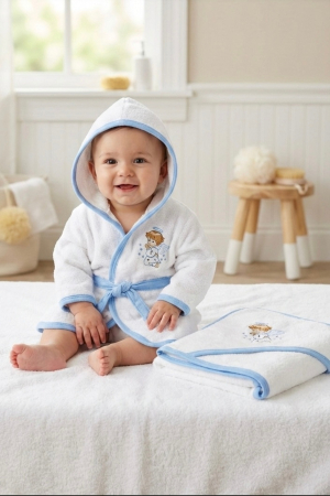 SETURI BAITA - Set Premium pentru Baie Bebe cu Îngeraș Brodat (Halat, Prosop și Mănușă)