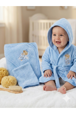 SETURI BAITA - Set Premium pentru Baie Bebe cu Îngeraș Brodat (Halat, Prosop și Mănușă)