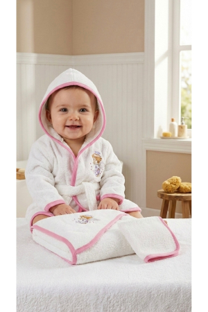 SETURI BAITA - Set Premium pentru Baie Bebe cu Îngeraș Brodat (Halat, Prosop și Mănușă)