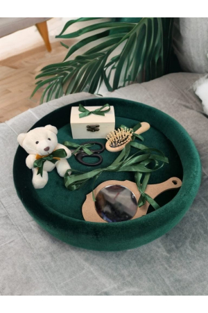 SETURI TAIERE MOT - Set Premium Tăiere Moț, Tavă Catifea Verde, Accesorii Lemn și Ursuleț