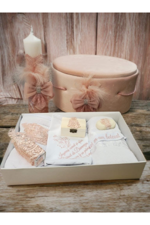 TRUSOURI - Trusou Botez Complet cu Lumanare si Cutie Rotunda Eleganta, Set Accesorii Biserica