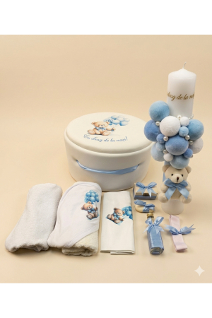 TRUSOURI - Trusou Botez Complet, Cutie, Lumânare și Accesori Ursuleț