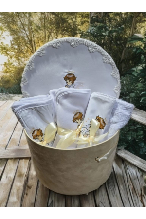 TRUSOURI - Trusou Botez FARA LUMANARE, Motiv Ingeras, Set Complet in Cutie Cadou Eleganta
