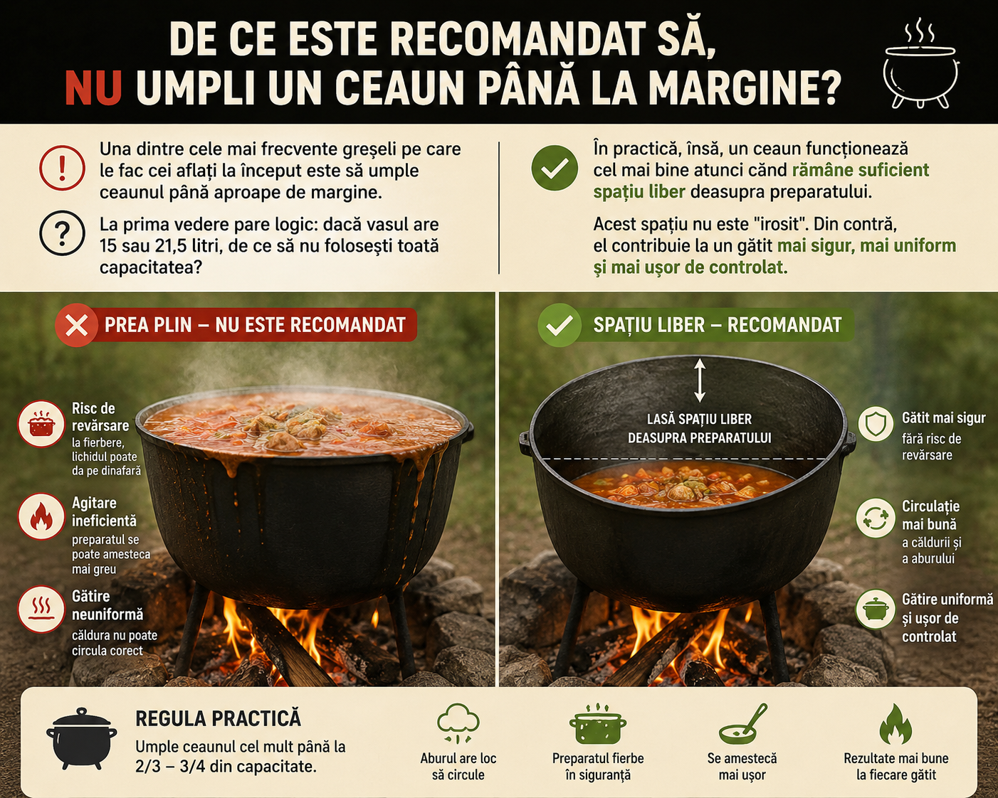 De ce este recomandat să nu umpli un ceaun până la margine?