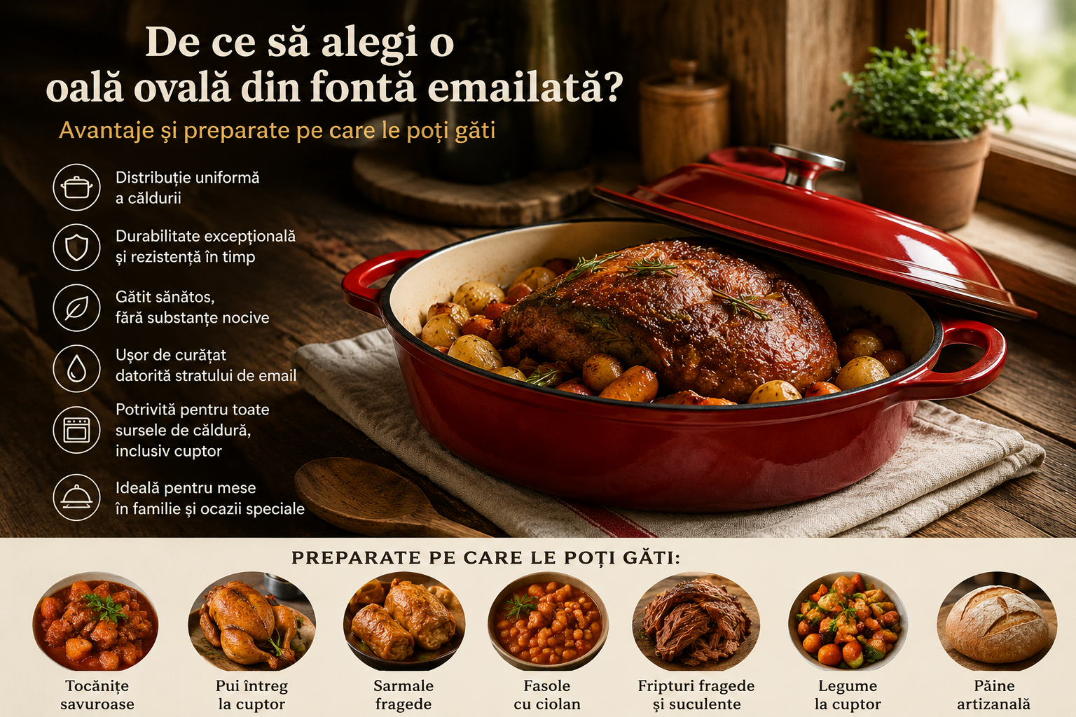 De ce să alegi o oală ovală din fontă emailată? Avantaje și preparate pe care le poți găti