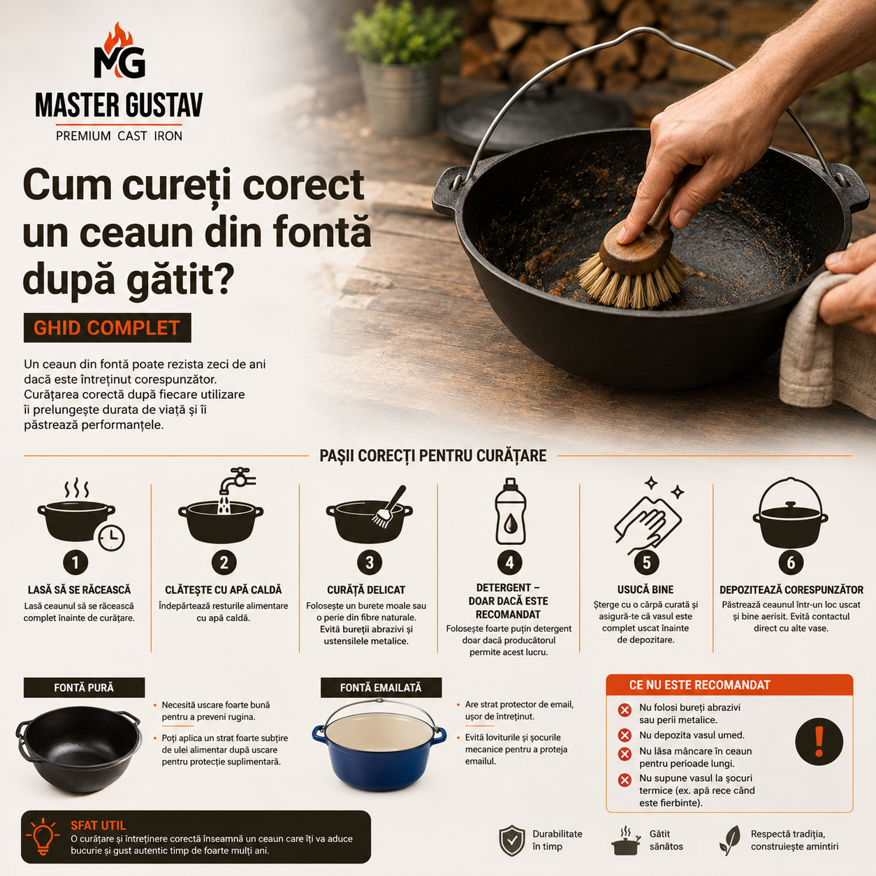 Cum cureți corect un ceaun din fontă după gătit? Ghid complet