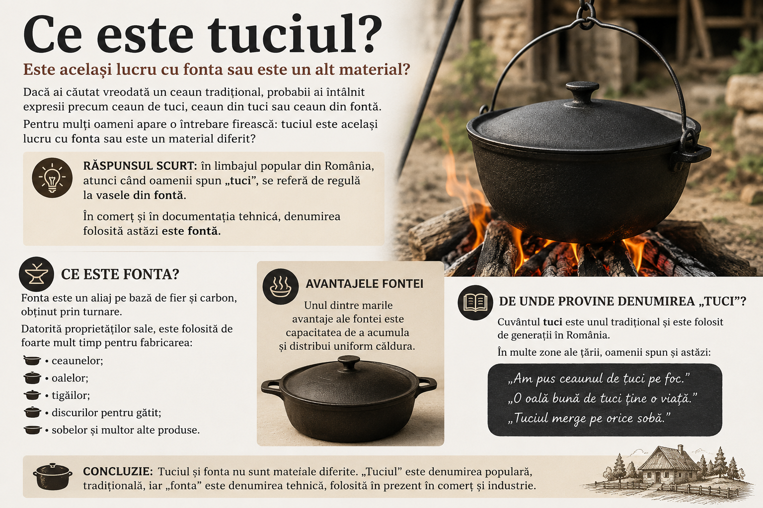 Ce este tuciul? Este același lucru cu fonta sau este un alt material?