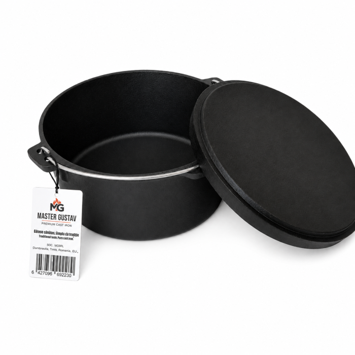 Ceaun din tuci/fontă natur 2 in 1, cu capac 15.7 Litri| Dutch Oven [4]