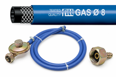 Accesorii ceaune - Kit profesional regulator GPL Tecnogas + 3 metri furtun FITT GAS Ø8 + Racord - Made in Italy - Copie