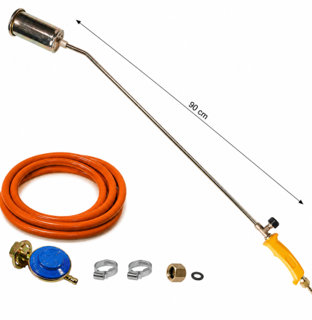 Pachet Arzător Gaz Profesional (Pârlitor) lung 900 mm × 6 mm + Kit GPL cu Furtun 3 m, Regulator și Racord