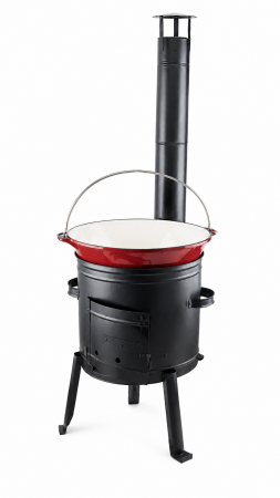 Accesorii ceaune - Pachet Ceaun Fontă Emailată Master Gustav 21,5 L + Sobă pe Lemne Ø39 cm + Horn