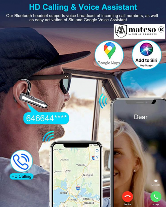 Casca Bluetooth 5.3, matcso by CSM 4U PRODUCTS®, Single Ear Handsfree, Wireless Business, Compatibila IOS/Android, Eliminare Zgomot, Control Volum, USB-C, Sunet Clar, Cutie de Incarcare, Afisaj LED, N [5]