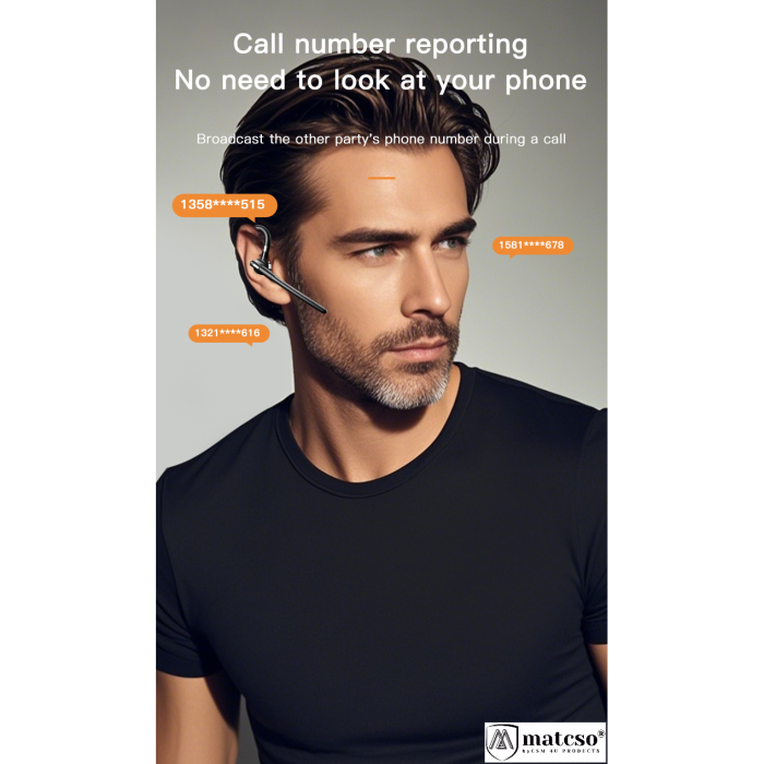 Casca Bluetooth 5.4, Handsfree Wireless, matcso® M526, Standby 180 ore, Timp de Vorbire pana la 30 ore, Sunet HD, Compatibila IOS/Android, Eliminare Zgomot, Cutie Pentru Incarcare 500 mAh, Buton Touch [7]