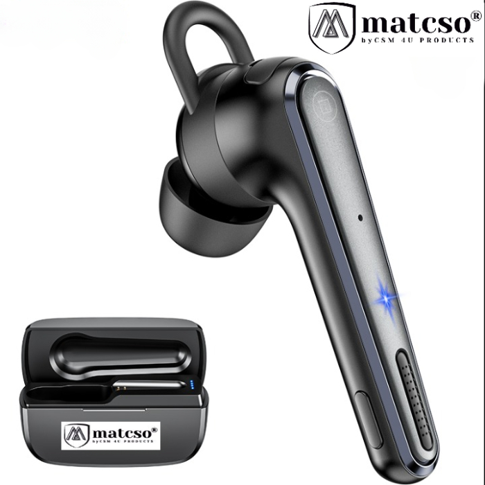 Casca Bluetooth Wireless 5.1, matcso® M52, Timp de Vorbire 10 ore, Carcasa incarcare 500 mAh, Durata de Viata 20 ore, Conectare 2 dispozitive, Buton Mute, Reducere Zgomot, USB-C, Rotire 60°, Negru [1]