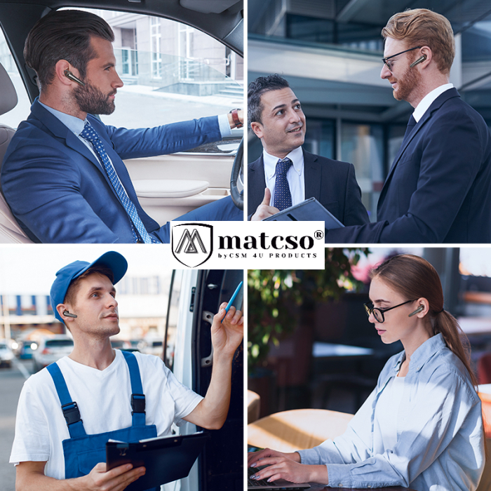 Casca Bluetooth Wireless 5.1, matcso® M52, Timp de Vorbire 10 ore, Carcasa incarcare 500 mAh, Durata de Viata 20 ore, Conectare 2 dispozitive, Buton Mute, Reducere Zgomot, USB-C, Rotire 60°, Negru [2]