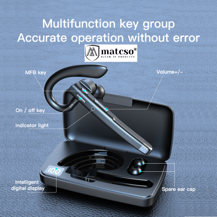 Casca Wireless, Bluetooth 5.3, matcso® M520, Tip Handsfree, Timp de Vorbire 10 ore, Carcasa incarcare 500 mAh, USB-C, Timp Standby 180 ore, Microfon HD, Eliminare Zgomot, Rezistenta la Apa IPX7, Contr [5]