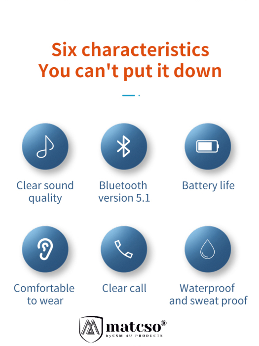 Casca Wireless, Bluetooth 5.3, matcso® M520, Tip Handsfree, Timp de Vorbire 10 ore, Carcasa incarcare 500 mAh, USB-C, Timp Standby 180 ore, Microfon HD, Eliminare Zgomot, Rezistenta la Apa IPX7, Contr [8]