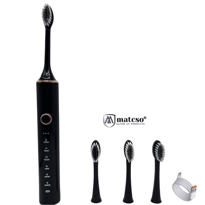 Periuta De Dinti Electrica, matcso®, MATCS-101, Tehnologie Sonica, Perii DuPont, 4 Capete Soft De Periere, Reincarcabila, 1200mAh, Smart Timer, 6 Moduri De Curatare, 37000 Pulsatii/Minut, Impermeabili [1]