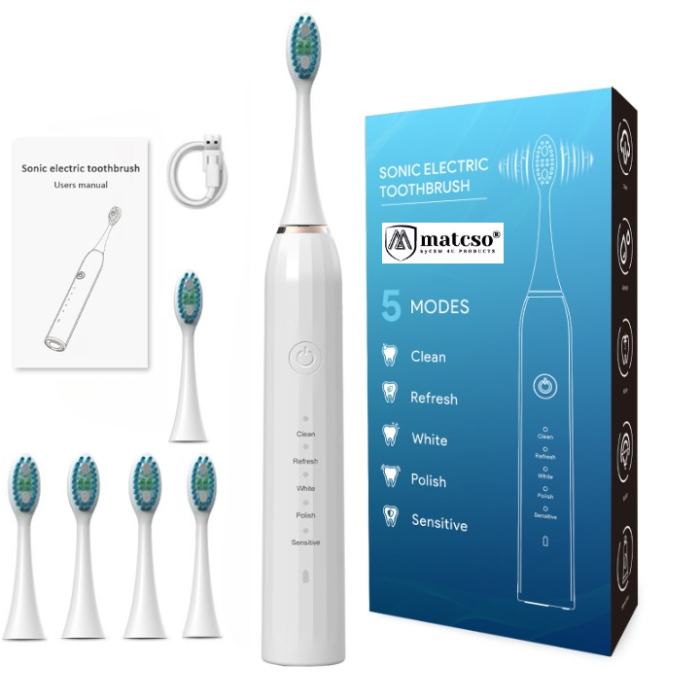 Periuta De Dinti Electrica, matcso®, MATCS-M1, Tehnologie Sonica, Portabila, Reincarcabila, 1200mAh, 5 Programe de Curatare, Impermeabilitate IPX7, 43.000 Pulsatii/Minut, Functie de Memorare, Smart Ti [1]
