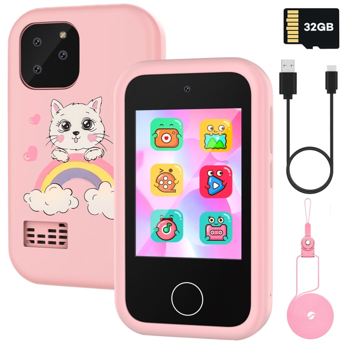 Telefon Inteligent Jucarie Pentru Copii, matcso by CSM 4U PRODUCTS®, Ecran Tactil 2.8 inch, Camera Dubla 8.0 MP, Video HD, Player Muzical MP3, Jocuri Puzzle, Jocuri Educative, Card Memorie Micro SD 32 [1]
