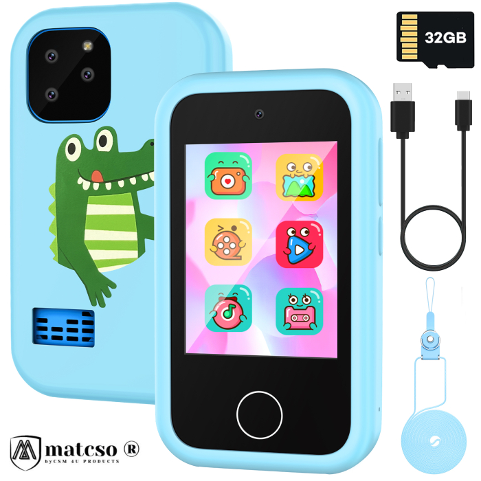 Telefon Inteligent Jucarie Pentru Copii, matcso by CSM 4U PRODUCTS®, Ecran Tactil 2.8 inch, Camera Dubla 8.0 MP, Video HD, Player Muzical MP3, Jocuri Puzzle, Jocuri Educative, Card Memorie Micro SD 32 [1]
