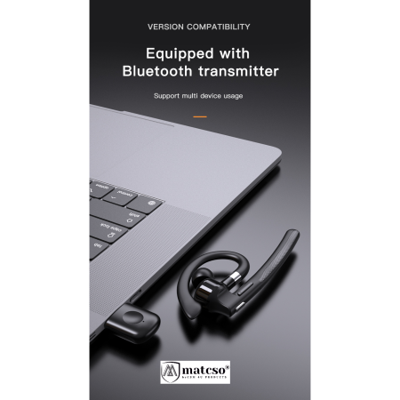 Casca Bluetooth 5.4, Handsfree Wireless, matcso® M526, Standby 180 ore, Timp de Vorbire pana la 30 ore, Sunet HD, Compatibila IOS/Android, Eliminare Zgomot, Cutie Pentru Incarcare 500 mAh, Buton Touch [2]
