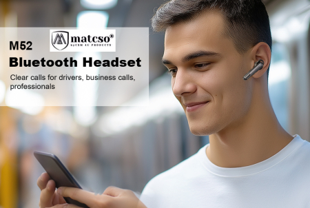 Casca Bluetooth Wireless 5.1, matcso® M52, Timp de Vorbire 10 ore, Carcasa incarcare 500 mAh, Durata de Viata 20 ore, Conectare 2 dispozitive, Buton Mute, Reducere Zgomot, USB-C, Rotire 60°, Negru [4]