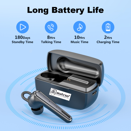 Casca Bluetooth Wireless 5.1, matcso® M52, Timp de Vorbire 10 ore, Carcasa incarcare 500 mAh, Durata de Viata 20 ore, Conectare 2 dispozitive, Buton Mute, Reducere Zgomot, USB-C, Rotire 60°, Negru [6]