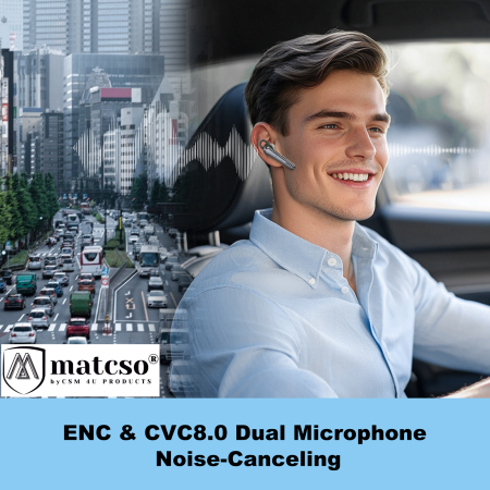 Casca Bluetooth Wireless 5.1, matcso® M52, Timp de Vorbire 10 ore, Carcasa incarcare 500 mAh, Durata de Viata 20 ore, Conectare 2 dispozitive, Buton Mute, Reducere Zgomot, USB-C, Rotire 60°, Negru [3]