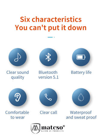 Casca Wireless, Bluetooth 5.3, matcso® M520, Tip Handsfree, Timp de Vorbire 10 ore, Carcasa incarcare 500 mAh, USB-C, Timp Standby 180 ore, Microfon HD, Eliminare Zgomot, Rezistenta la Apa IPX7, Contr [7]