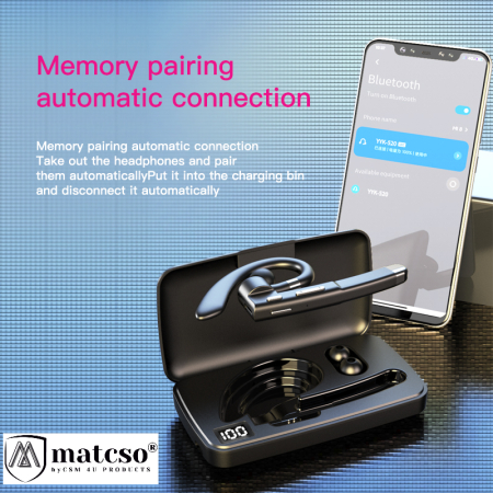 Casca Wireless, Bluetooth 5.3, matcso® M520, Tip Handsfree, Timp de Vorbire 10 ore, Carcasa incarcare 500 mAh, USB-C, Timp Standby 180 ore, Microfon HD, Eliminare Zgomot, Rezistenta la Apa IPX7, Contr [2]