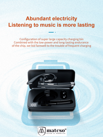 Casca Wireless, Bluetooth 5.3, matcso® M520, Tip Handsfree, Timp de Vorbire 10 ore, Carcasa incarcare 500 mAh, USB-C, Timp Standby 180 ore, Microfon HD, Eliminare Zgomot, Rezistenta la Apa IPX7, Contr [8]