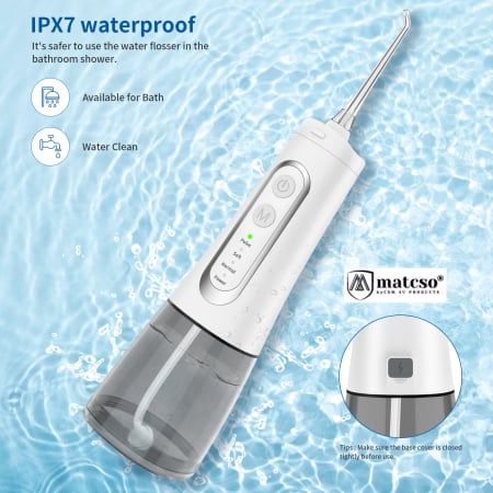 Irigator Oral Profesional Pentru Dus Bucal, matcso®, MATCS-139 Pro, 4 Trepte De Presiune, Impermeabilitate IPX7, Portabil Fara Fir, Baterie Reincarcabila 2000 mAh, Zgomot Redus, 4 Duze Cu Jet Incluse, [3]