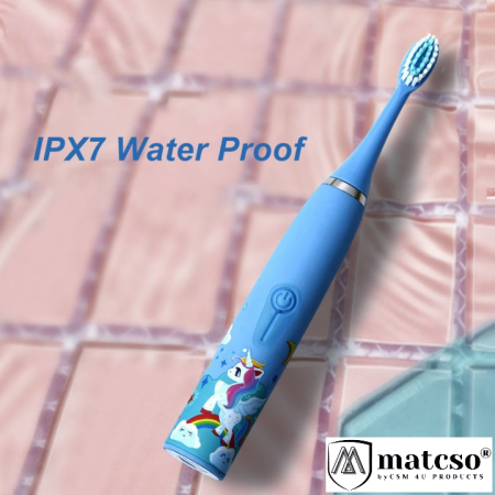 Periuta de Dinti Electrica matcso®, Kids Sonic Soft, MATCS-BC100, Pentru Copii, Impermeabil IPX7, 16000 Vibratii pe Minut, Set 6 Capete Interschimbabile, Baterie AA, Albastru Deschis [2]