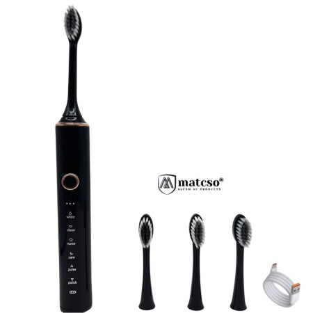 Periute de dinti electrice - Periuta De Dinti Electrica, matcso®, MATCS-101, Tehnologie Sonica, Perii DuPont, 4 Capete Soft De Periere, Reincarcabila, 1200mAh, Smart Timer, 6 Moduri De Curatare, 37000 Pulsatii/Minut, Impermeabili
