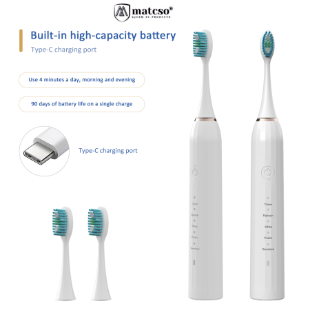 Periuta De Dinti Electrica, matcso®, MATCS-M1, Tehnologie Sonica, Portabila, Reincarcabila, 1200mAh, 5 Programe de Curatare, Impermeabilitate IPX7, 43.000 Pulsatii/Minut, Functie de Memorare, Smart Ti [3]