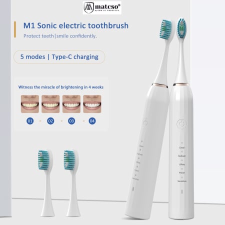 Periuta De Dinti Electrica, matcso®, MATCS-M1, Tehnologie Sonica, Portabila, Reincarcabila, 1200mAh, 5 Programe de Curatare, Impermeabilitate IPX7, 43.000 Pulsatii/Minut, Functie de Memorare, Smart Ti [1]
