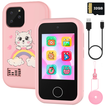 Laptopuri, tablete si gadget-uri copii - Telefon Inteligent Jucarie Pentru Copii, matcso by CSM 4U PRODUCTS®, Ecran Tactil 2.8 inch, Camera Dubla 8.0 MP, Video HD, Player Muzical MP3, Jocuri Puzzle, Jocuri Educative, Card Memorie Micro SD 32