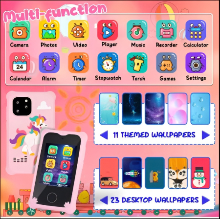 Telefon Inteligent Jucarie Pentru Copii, matcso by CSM 4U PRODUCTS®, Ecran Tactil 2.8 inch, Camera Dubla 8.0 MP, Video HD, Player Muzical MP3, Jocuri Puzzle, Jocuri Educative, Card Memorie Micro SD 32 [6]