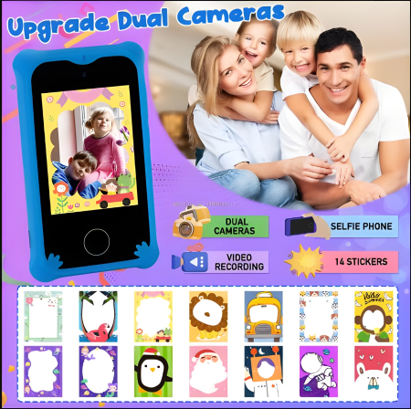 Telefon Inteligent Jucarie Pentru Copii, matcso by CSM 4U PRODUCTS®, Ecran Tactil 2.8 inch, Camera Dubla 8.0 MP, Video HD, Player Muzical MP3, Jocuri Puzzle, Jocuri Educative, Card Memorie Micro SD 32 [4]