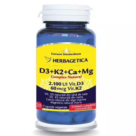 Afecțiuni și Nevoi - D3+K2+CA+MG COMPLEX NATURAL  30CPS VEGETALE