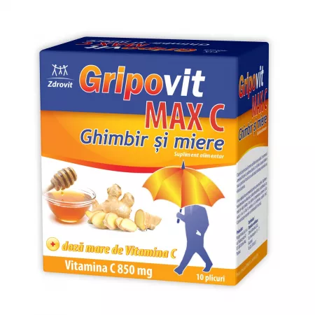 Imunitate - GRIPOVIT MAX C VITAMINA C 850MG GHIMBIR&MIERE 10DZ – ZDROVIT