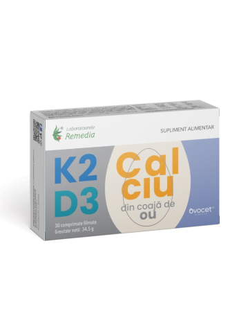 Suplimente Alimentare - K2+D3+CALCIU(DIN COAJA OU) 30CPR FILMATE