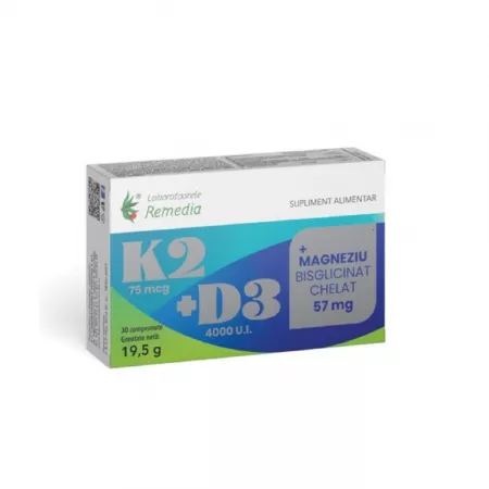 Suplimente Alimentare - K2+D3+MAGNEZIU BISGLICINAT CHELAT 30CPR FILMATE