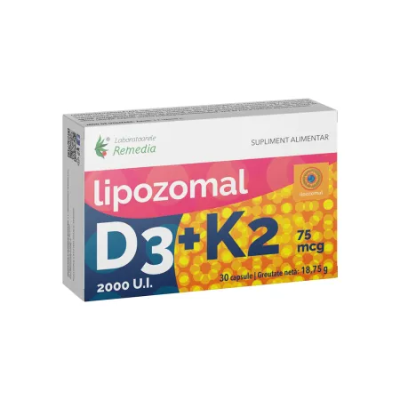Vitamine și Minerale - LIPOZOMAL VITAMINA D3 2000UI+K2 75MCG 30CPS