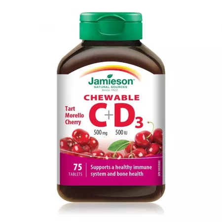 Imunitate - VITAMINA C 500MG + D3 500UI CIRESE 75CPR MASTICABILE – JAMIESON