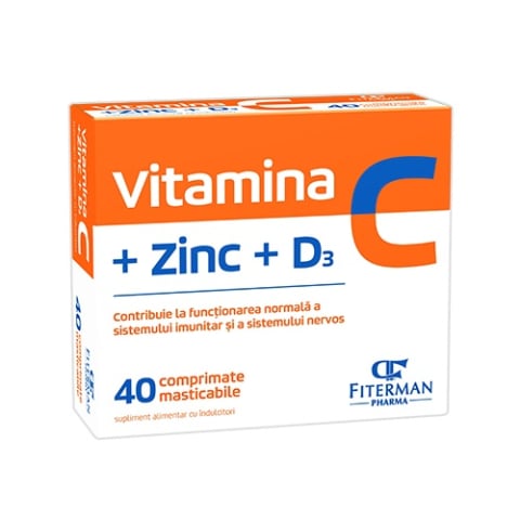 Imunitate - VITAMINA C + ZINC + D3 FARA ZAHAR 40CPR MAST.